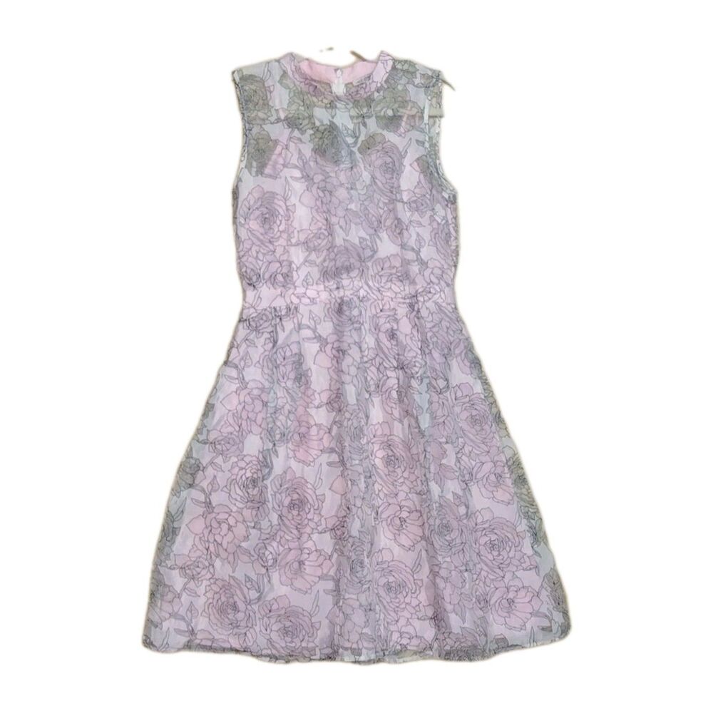 Lace & Mesh Pink Dress Black Lace Floral Overlay Medium